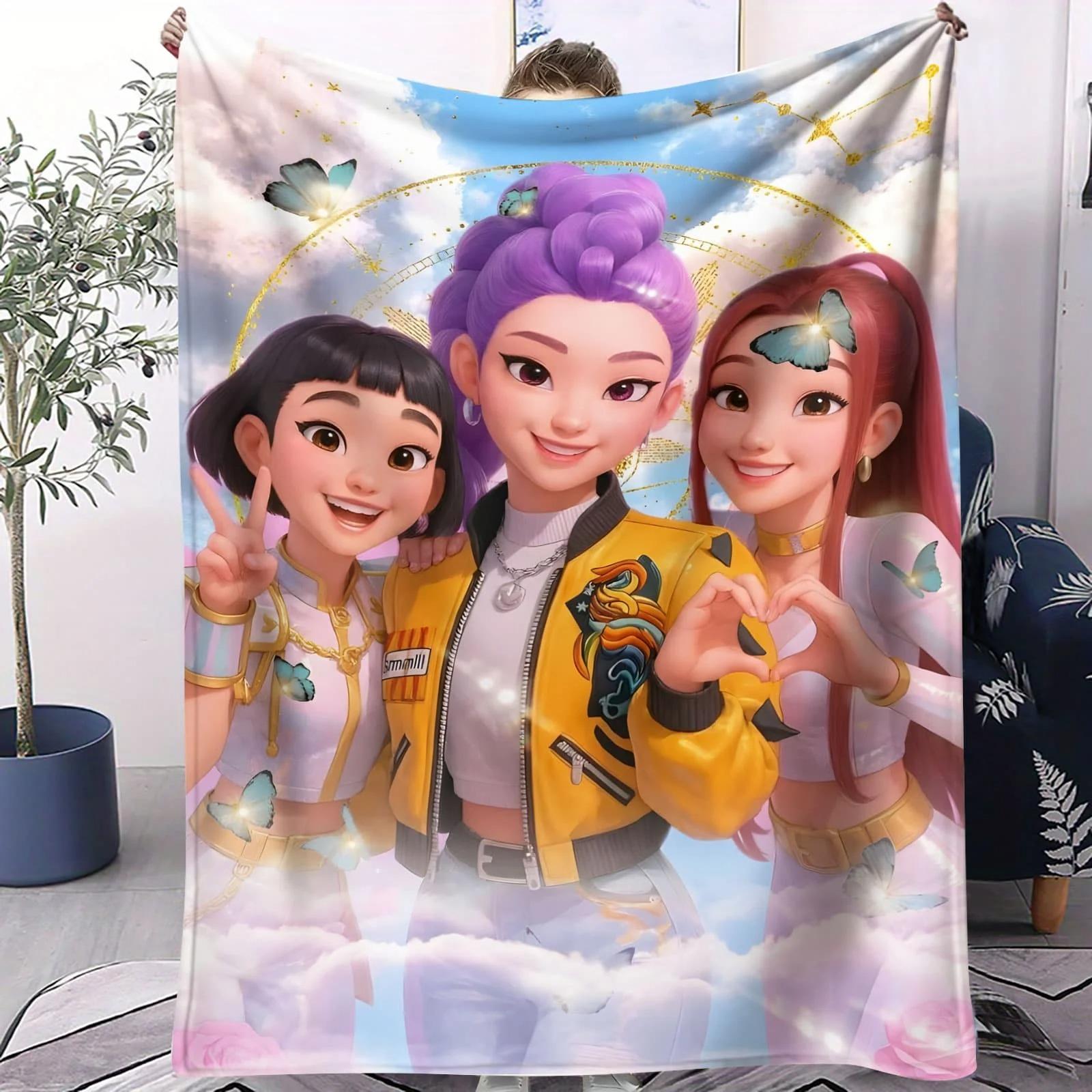

Cartoon Kpop Demon Hunter Blanket Idol Pattern Air Conditioning Blanket for Bedroom Living Room Enthusiasts Nap Decor Blanket 70x100cm білий