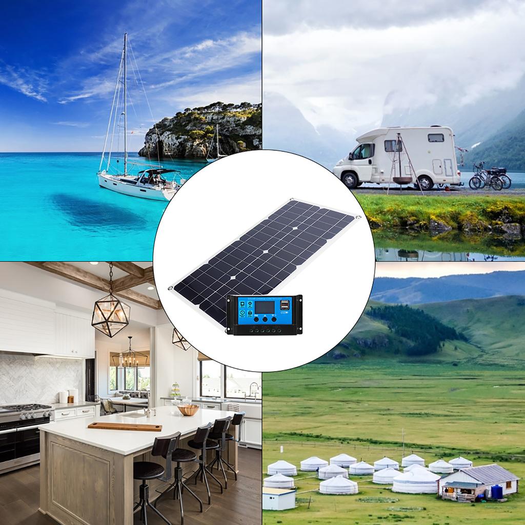 25W 18V Solar Panel 12V/5V Dual USB IP65 Waterproof with 12V/24V PWM Controller Charger for Car RV