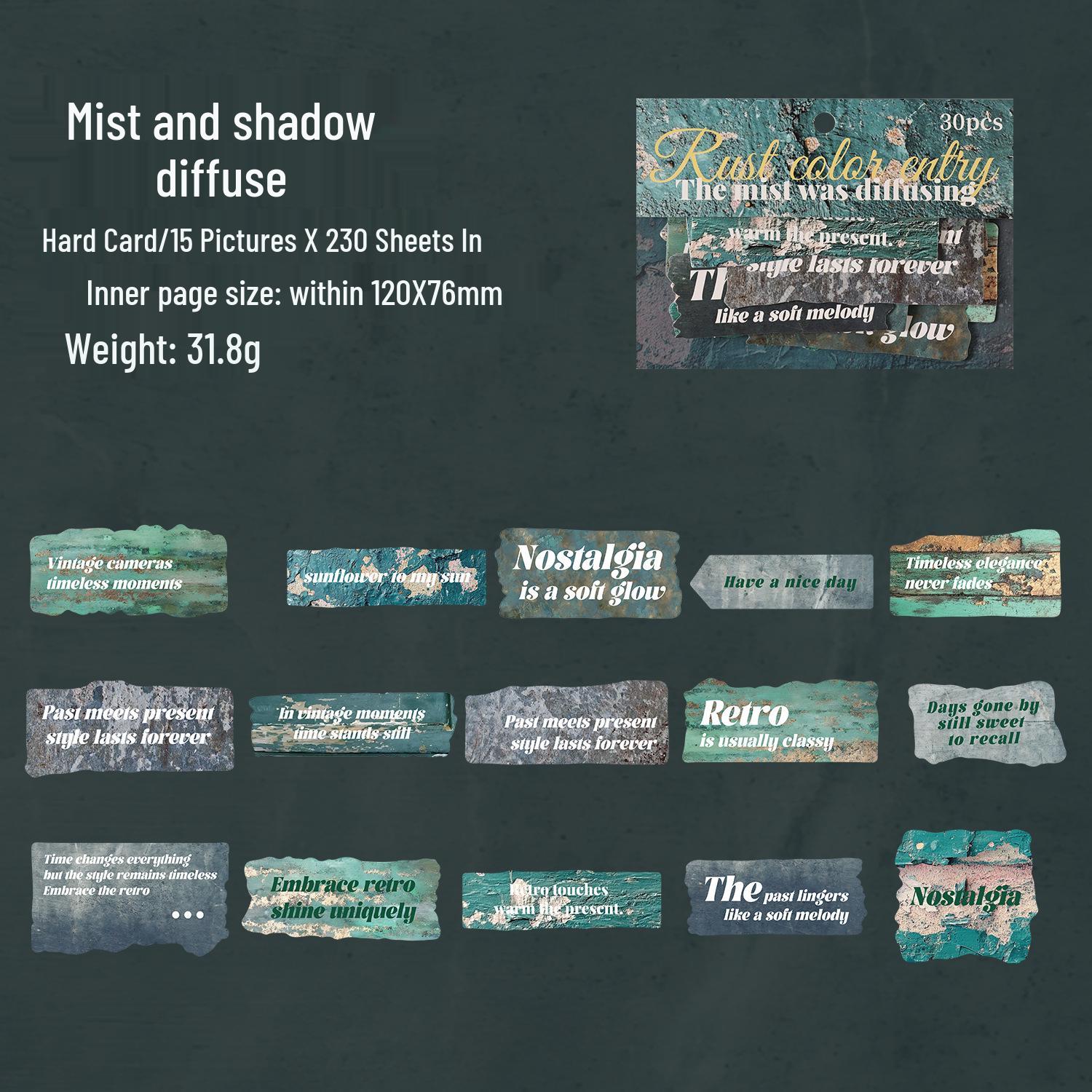 Rustic Dark Shadow Sticker Pack: Retro Word Series Journal Collage, 6 Styles