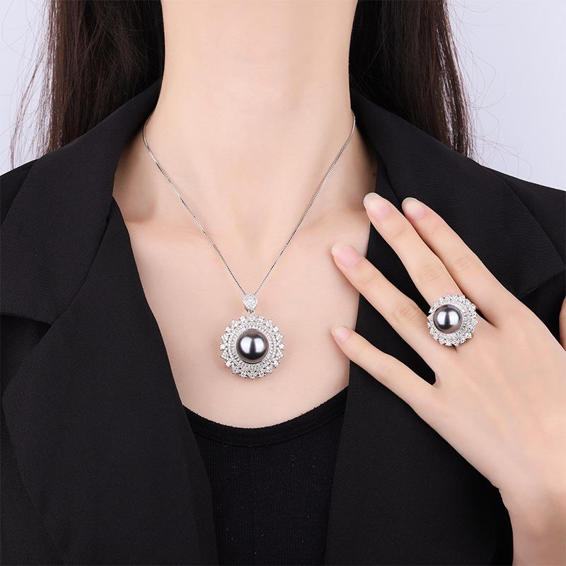 Jewelry Inlaid Gray Beads Handmade Diamond Inlaid Round Luxury Set 16Mm124Mm