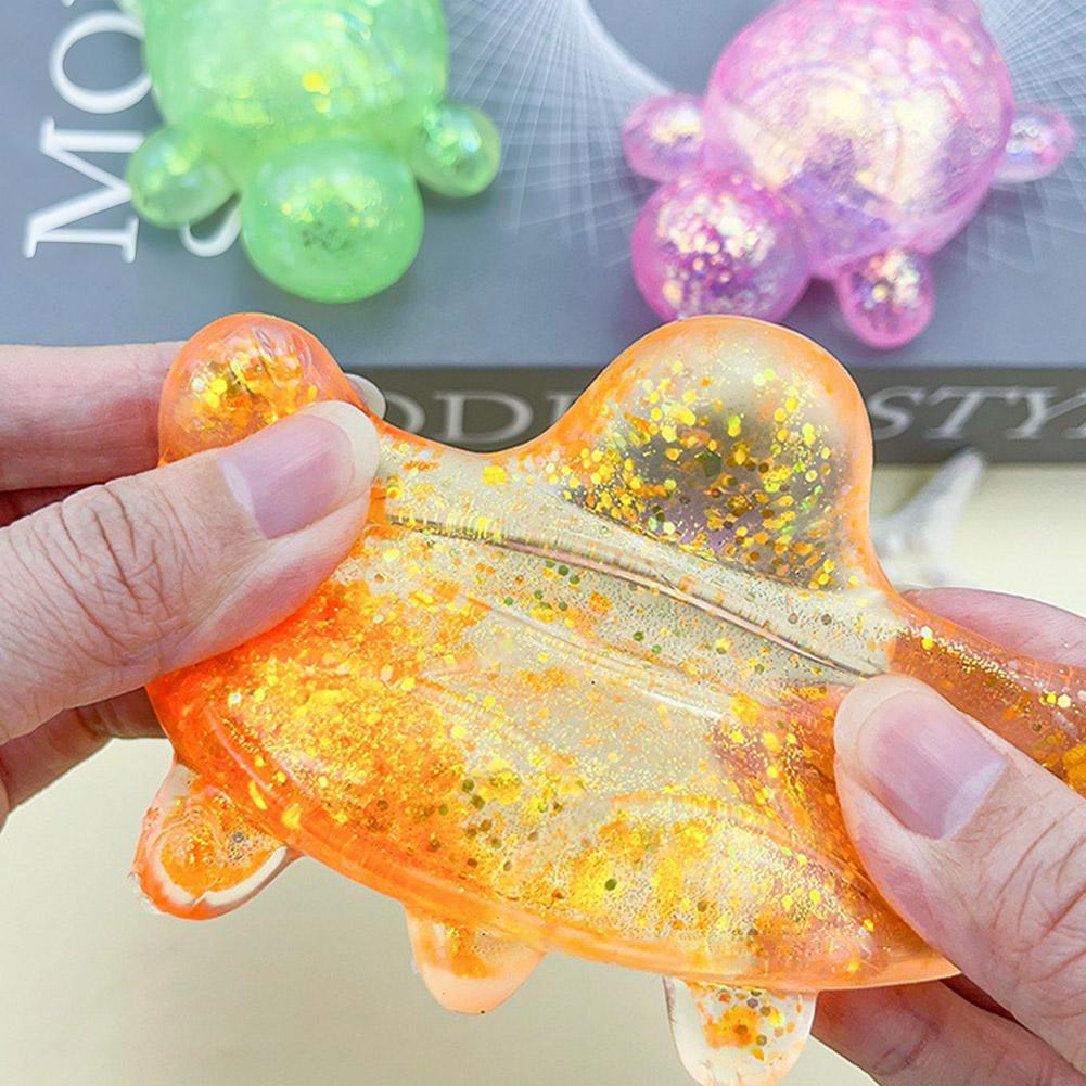 Mini Turtle Fidget Toy TPR Soft Glitter Squeeze Ball Animal Splat Venting Toy Slow Rebound Stress Reliever For Home Office