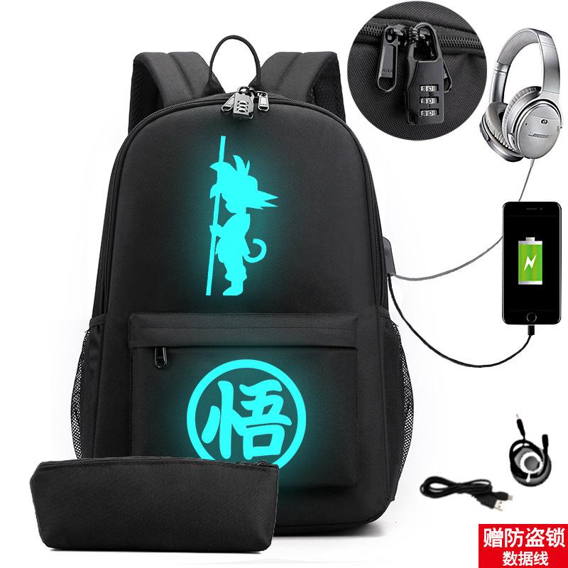 

USB рюкзак для отдыха и путешествий большой вместимости с анимационными принтами, светящийся школьный рюкзак, студенческий пенал No specification