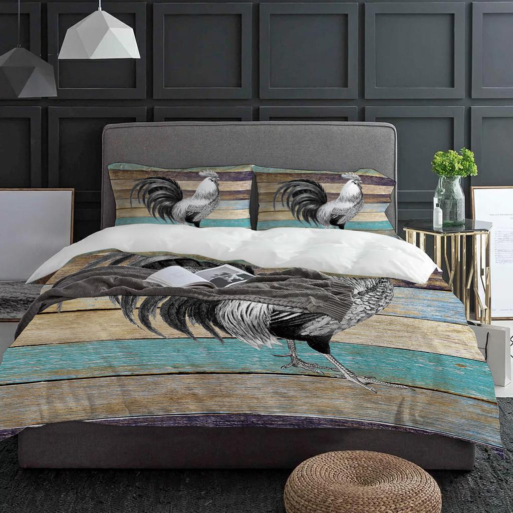 Farm Animal Rooster Wood Grain Duvet Cover With Pillow Case Custom 3pcs Bedding Set Quilt Cover Double Bed Home Textile