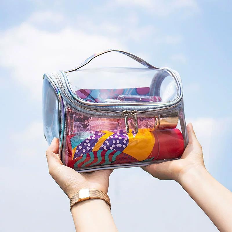 Transparent Waterproof Travel Cosmetic Bag Pvc Portable Large Capacity Makeup Zippered Storage Pouch Toiletry Bag