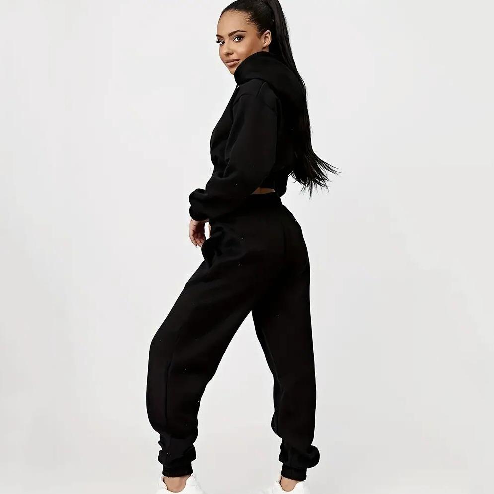1116 European and American women's clothing velvet urban leisure sports leisure drawstring hooded trousers set