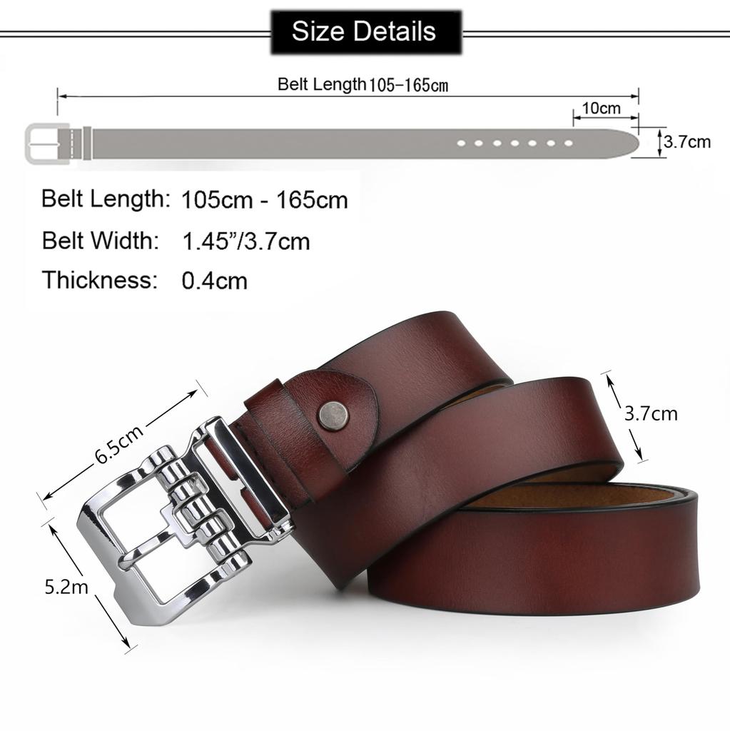[JingHao] Men's Plus Size Belt, Genuine Leather Belt, Stylish Casual Jeans Belt, Work Belt in Brown & Black, Regular and Large Sizes 105-160cm (3XL