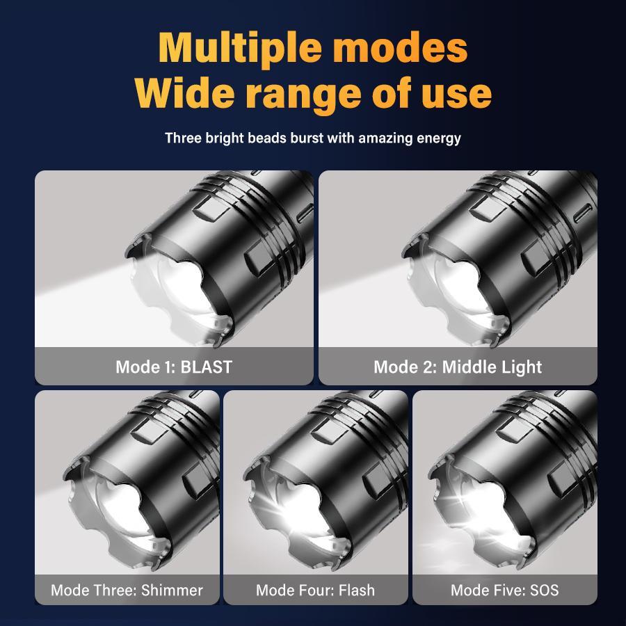 Portable Powerful LED Flashlight Built-in Battery Type-C Rechargeable Outdoor Long-range Camping Emergency Tactical Flashlight