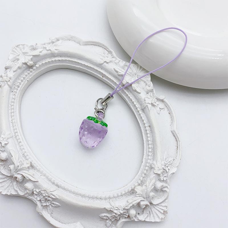 Y2K Cute Strawberry Resin Phone Charms Mini Fruit Pendant Lanyard Accessories for Girls