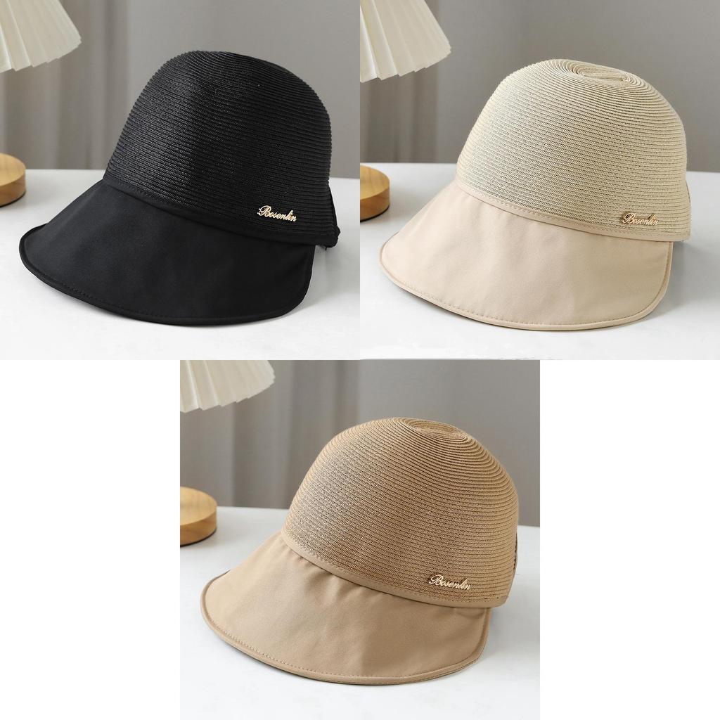 Damen Sommer Outdoor Freizeit Patchwork Stroh Entenschnabel Sonnenhut Sonnenschutzhut UV Schutz