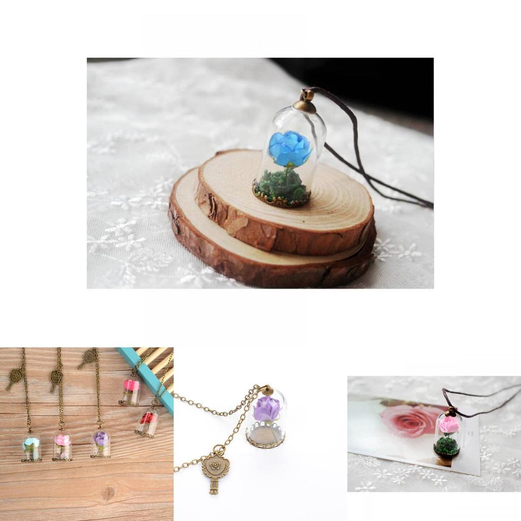 The Little Prince Rose Glass Bottle Necklace With Alloy Pendant And Leather Chain For Women