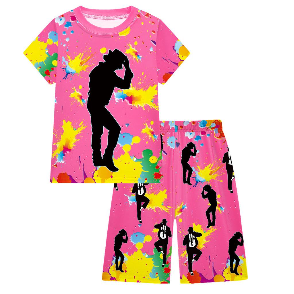 19792 Kids Boys Girls Dancer Singer Printed Short Sleeves T-Shirt Top Shorts Sets 100cm розы красного