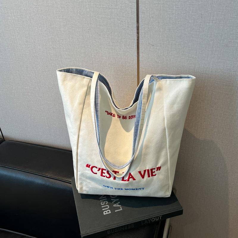 

Литературная и повседневная простая и универсальная двусторонняя сумка-тоут большой вместимости, новая высококачественная вышитая холщовая сумка синий