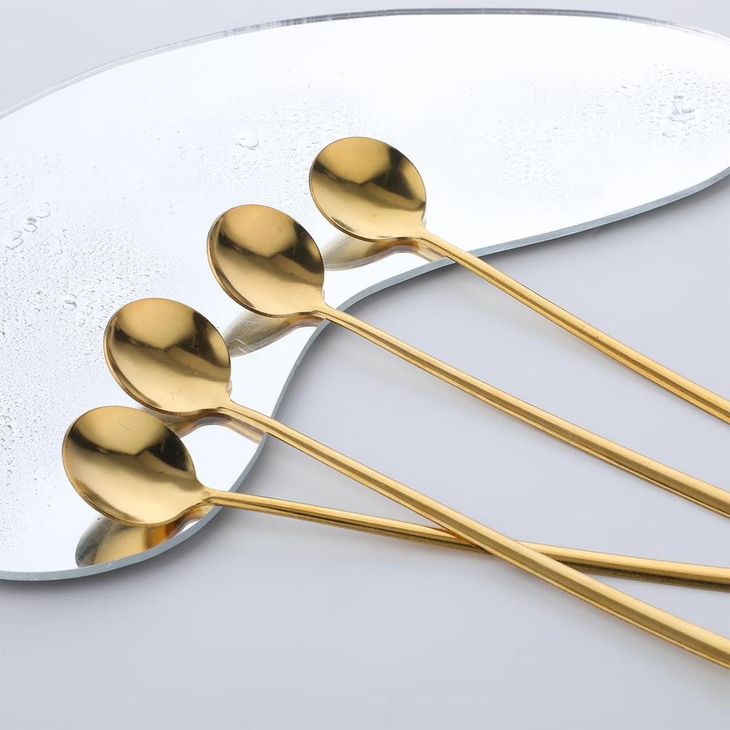 4 Pack Gold Coffee Stir Spoons for Coffee Bar Long Espresso Stirring Spoon Teaspoons Cocktail Tea Mixing Spoon 6.7 Inches Ice Stainless Steel