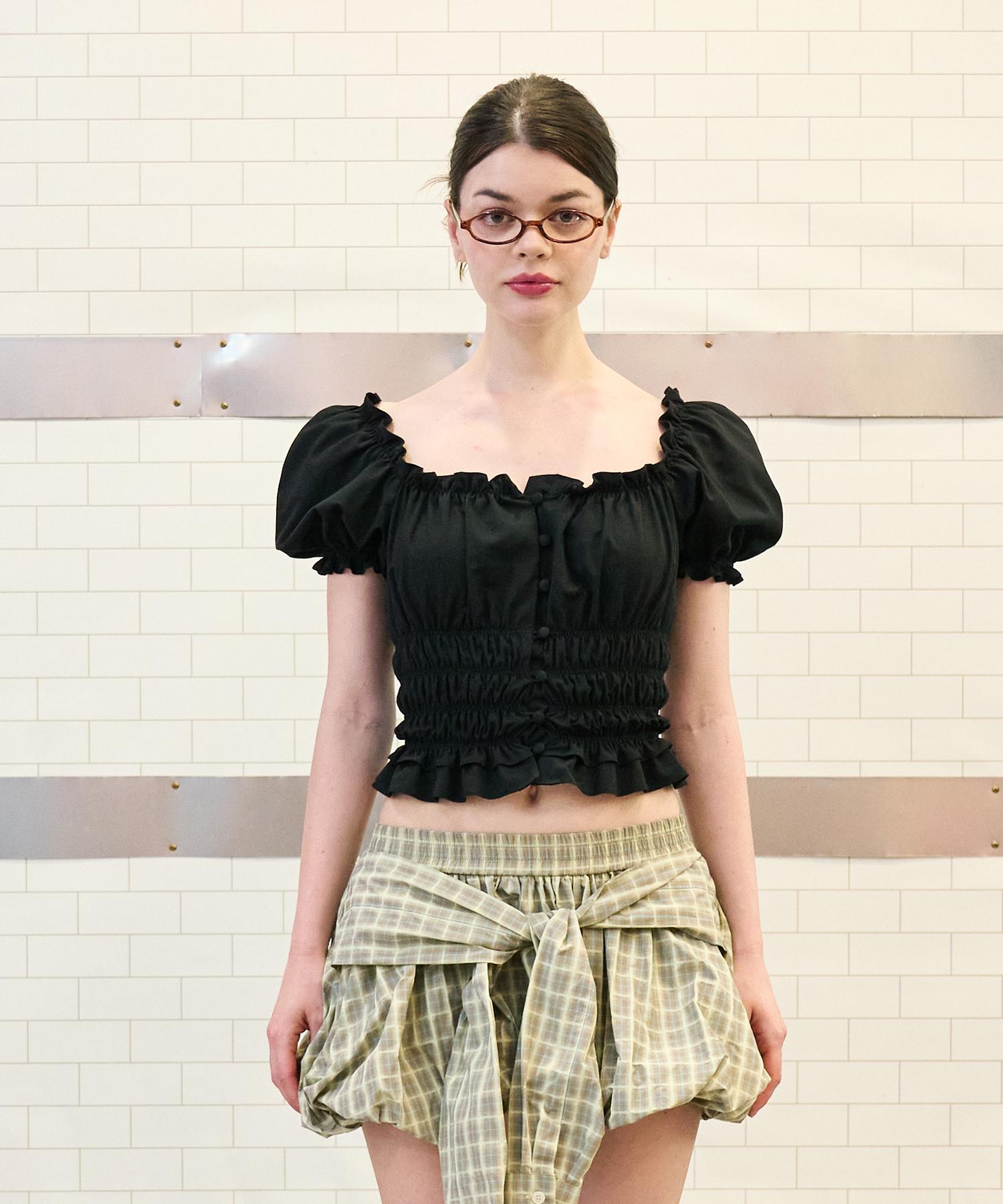 Mad Pink Shirring Blouse Black Black/Free