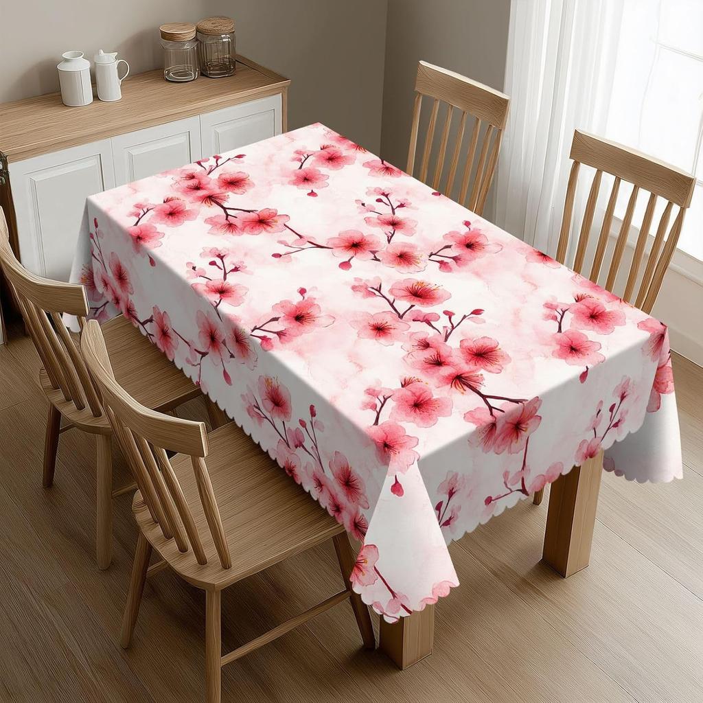 Chinese Style Cherry Blossom Rectangle Tablecloth for Table Decor Reusable Kitchen Dining Tablecloth Wedding Party Decorations
