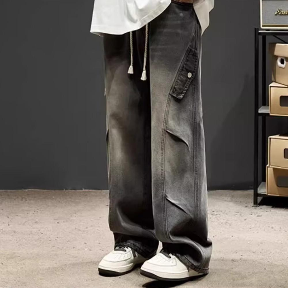 Hong Kong Style American Straight High Street Jeans Boys Autumn Loose Large Size Trendy High Street Men Long Pants Men