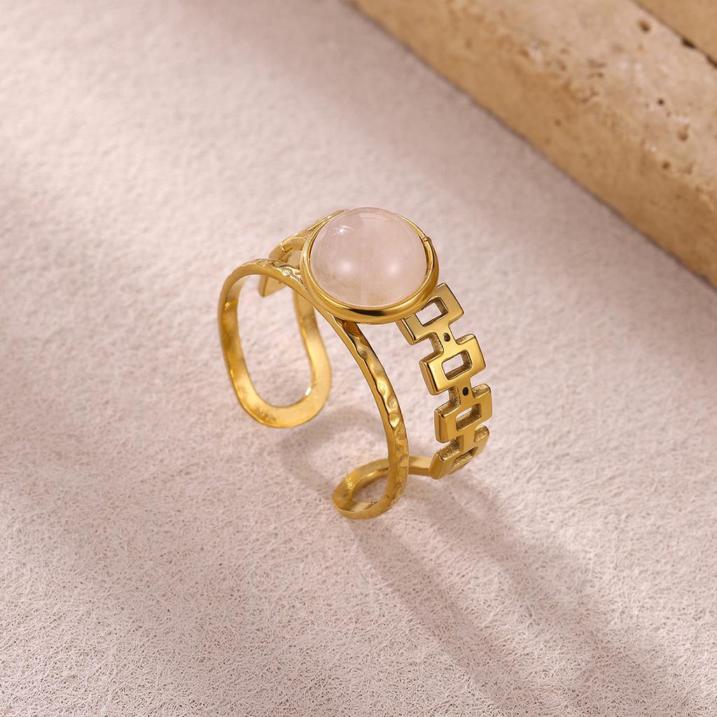 Vintage Romantic Green Stone Anillos Women Geometric Irregular Rings Stainless Steel Gold Color Waterproof Jewelry Elegant Party