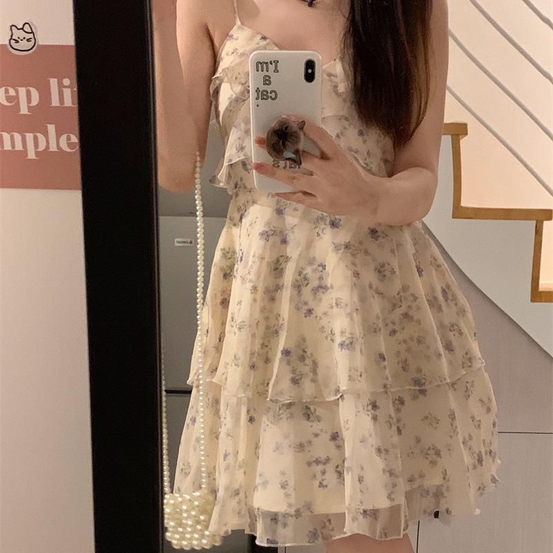 Gentle Style Floral Slip Dress - Elegant Summer 2026 Women s Slimming Skirt S (Under 45 kg)