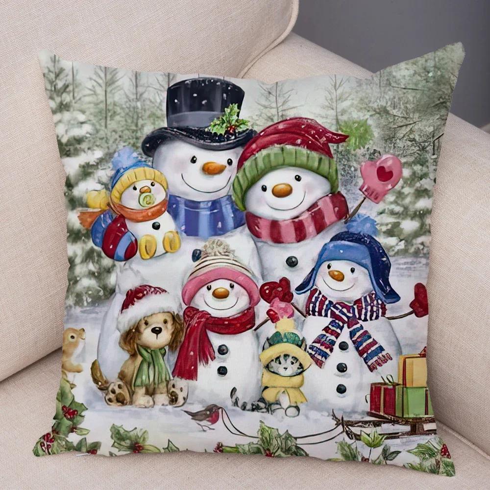 Frohe Weihnachten Kissenbezug Doppelseitiger Druck Deko Niedlicher Cartoon Schneemann Kissenbezug Plüsch Weihnachtsmann Kissenbezug für Sofa Zuhause Auto