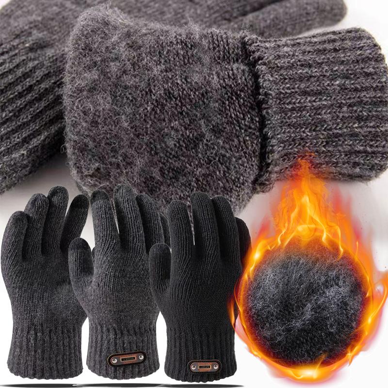 Rękawice outdoorowe ocieplane męskie jesienno-zimowe ciepłe wiatroodporne dzianinowe z ekranem dotykowym pięciopalcowe do jazdy z polaru termiczne sportowe