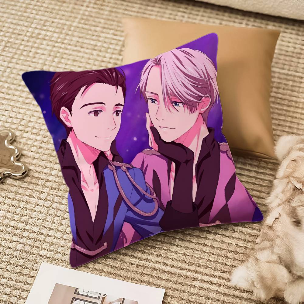 Y-Yuri On Ice Pillow Case Anti-dustmite Pillowcase Invisible Zipper Silky Short Plush Sofa Cushion Cover