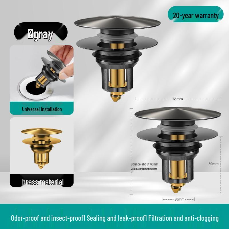 Universal Press-Type Pop-Up Washbasin Stopper Cover, Leak-Proof Core Drain for Countertop Basin
