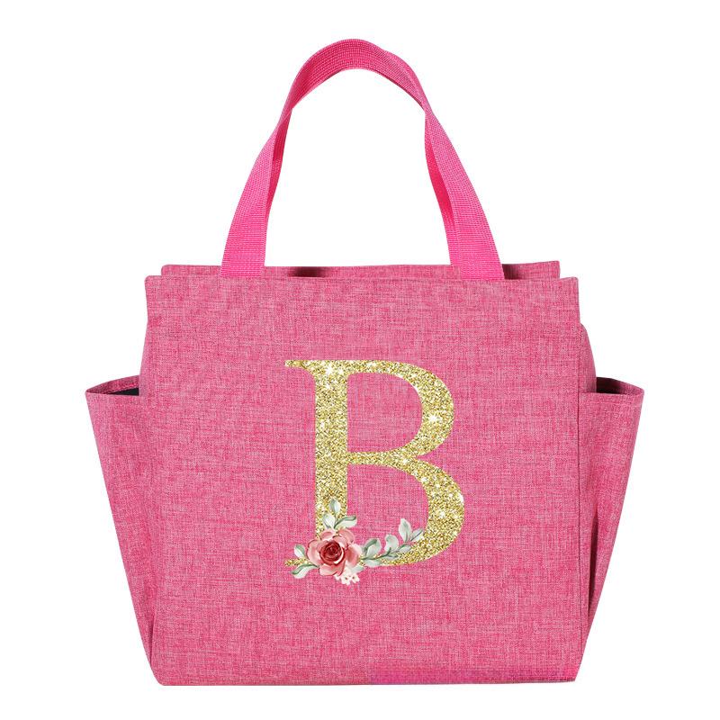 A~N Letter Printed Nylon Lunch Bag With Zipper Water-Proof Insulation Bag Ice Bag Suitable For Men and Women's Work Picnic Travel Practical Use