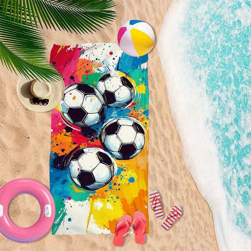 Asciugamano da Spiaggia Pallone da Calcio Stampa Graffiti Colorata Tema Sportivo Asciugatura Rapida Morbido Microfibra Asciugamano da Bagno per Uomini Ragazzi Appassionati di Calcio