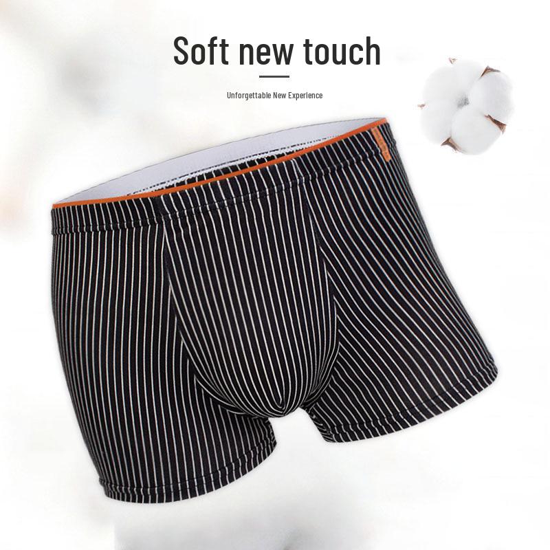 Men's Breathable Cotton Boxer Briefs with Antibacterial Crotch - Japanese Style Stripes