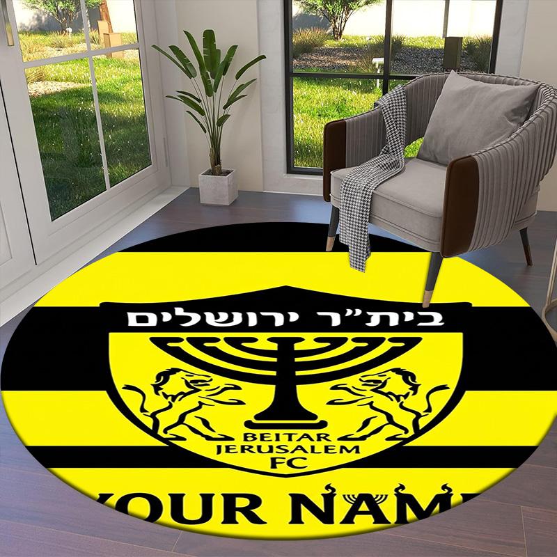 Beitar Jerusalem FC Wappen Benutzerdefinierter Name Runder Teppich Teppich für Wohnzimmer Schlafzimmer Sofa Spielzimmer Dekor Rutschfeste Fußmatte