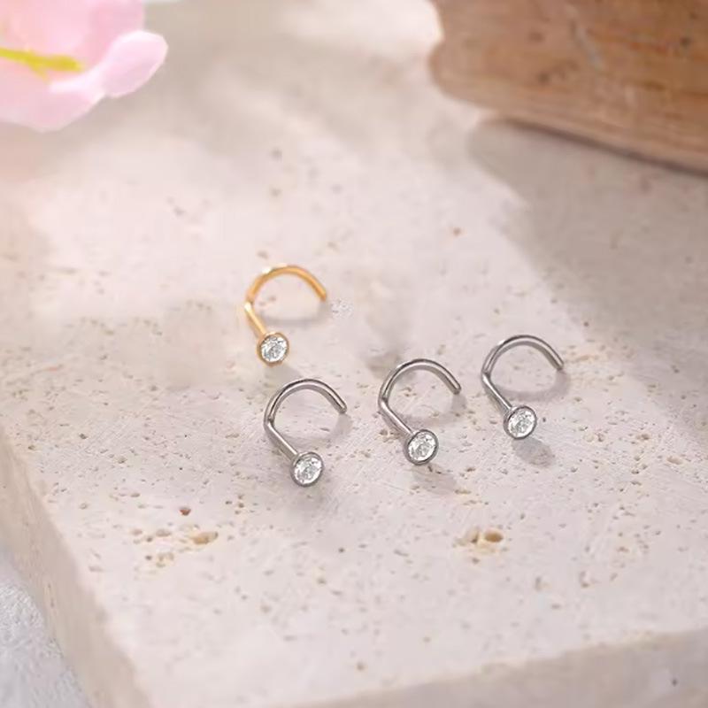 Classic F136 Titanium Zircon Nose Stud with S-Bar Piercing