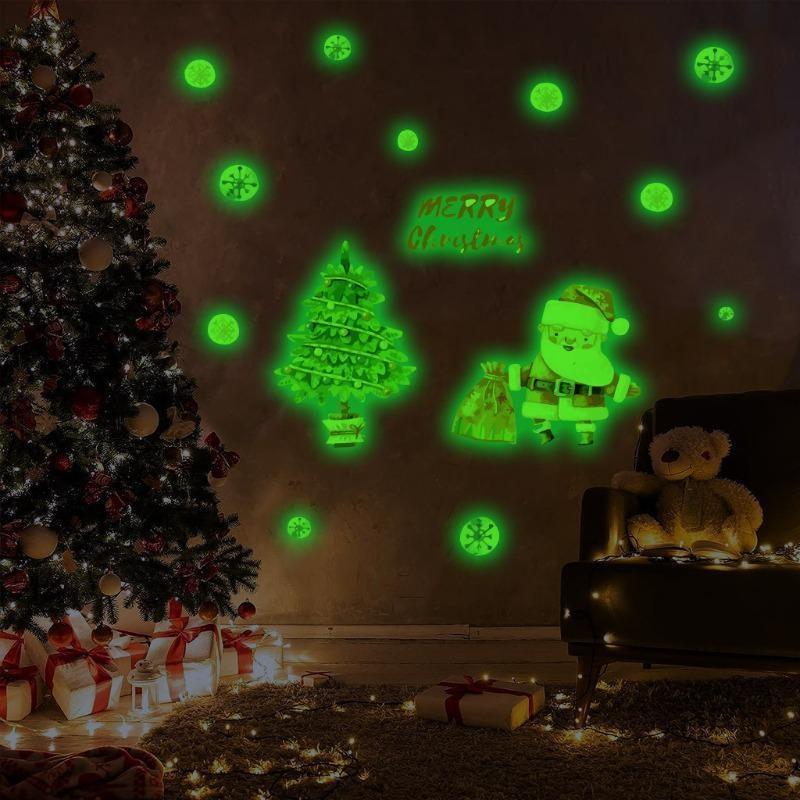Adesivi Murali Luminosi di Babbo Natale Buon Natale per Stanza Bambini Finestra Fiocchi di Neve Decorazioni Festival Glow in The Dark Camera da Letto