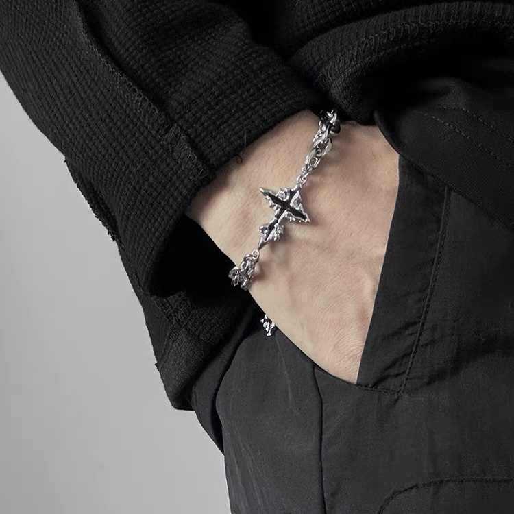 

Gothic Punk Cross Chain Bracelets for Men and Women Retro Trend Halloween Party Personalized Bracelets Zircon Accessories 20cm