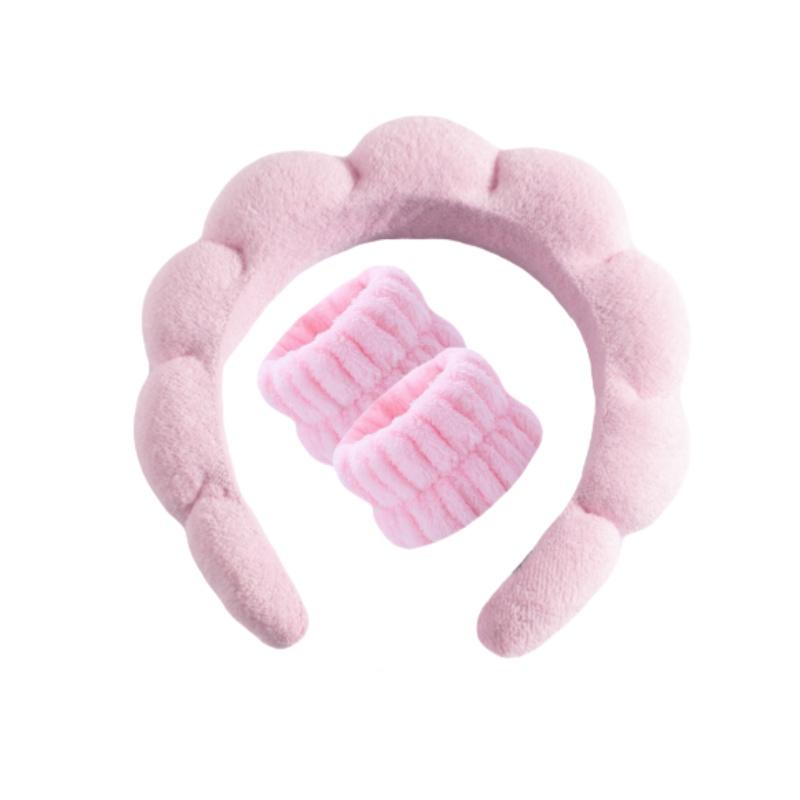 Fluffy Face Washing Headband, Women s Skin Care Face Washing Headband, Terry Cloth Headband and Wristband (Pink) розовый