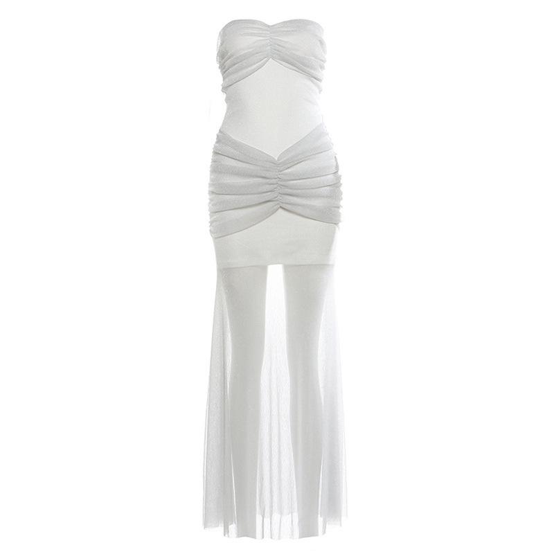 202 European and American Style Spring and Summer New Women's Clothing Solid Color Slim-fitting Street Fashion One-word Collar Tube Top Dress Women