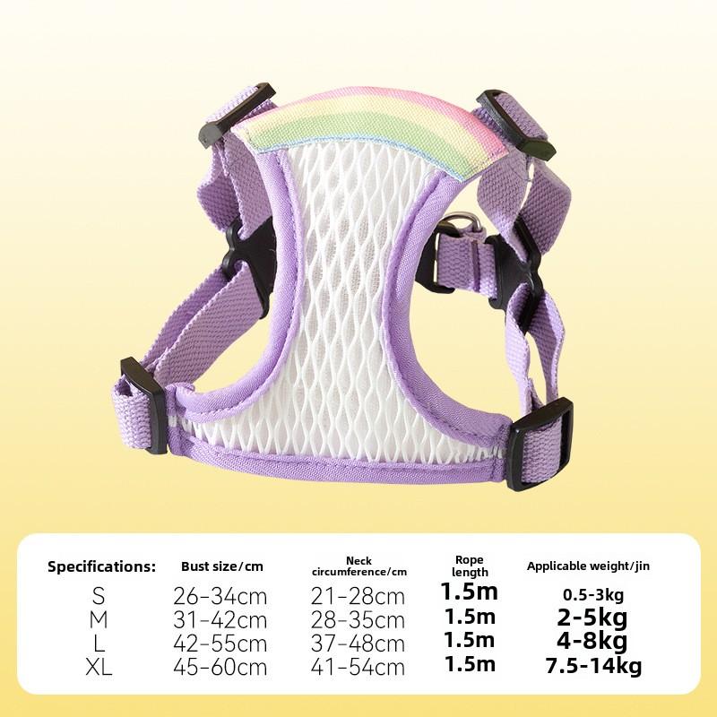 

Dog Out Дышащая сетчатая нагрудная стяжка Радужный поводок для маленьких и средних собак Тедди Кошка Выгул Собаки Веревка S