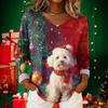 Women's Christmas Print Casual V-Neck Long Sleeve Top