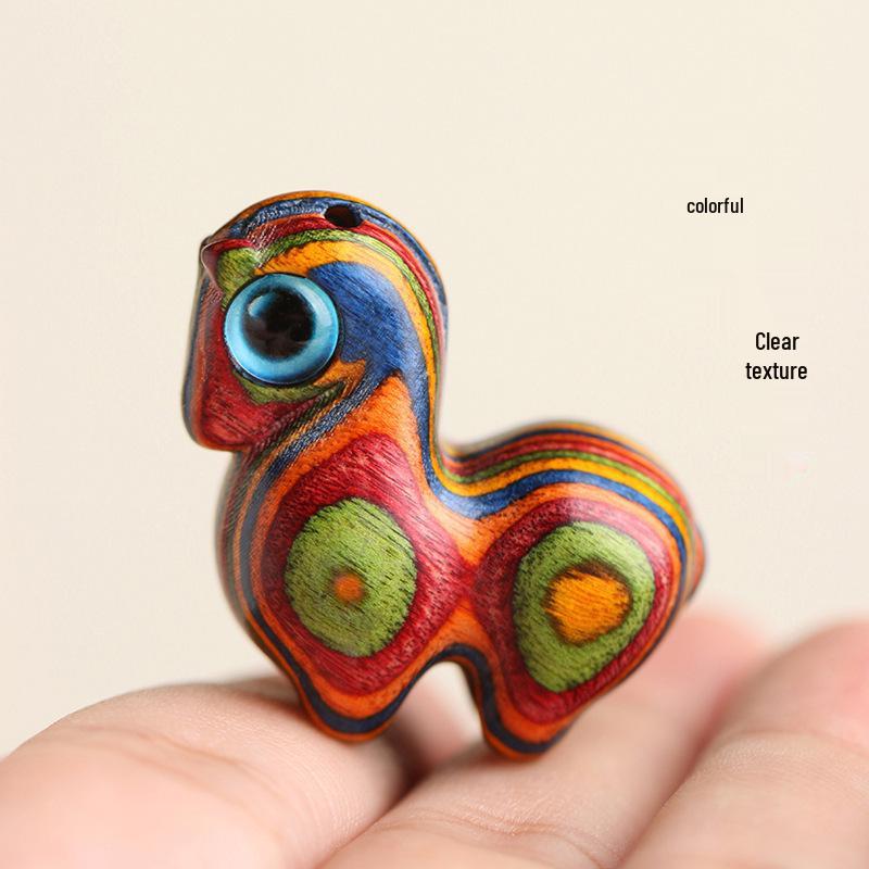 Hand-Painted Sandalwood Tang Horse Pendant Keychain Accessory