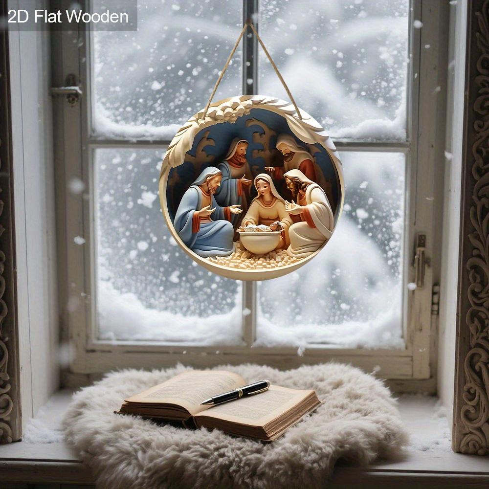 Nativity Scene Wooden Sign - Charming Vertical Christmas Sign with Jesus Theme - Unique Decorative Sign and Plaques - Ideal Front Door Decor