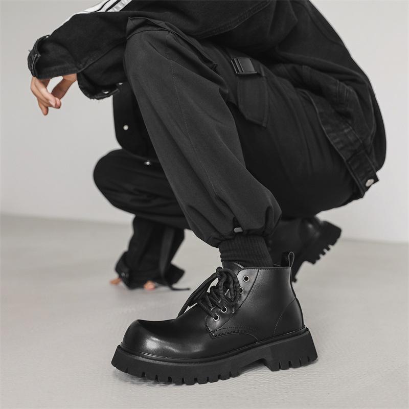 Martin boots men's high-top British style black tooling locomotive boots heightening medium-top short boots 32054-J