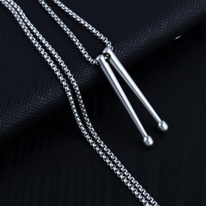 Edelstahl Silber Drumstick Anhänger Halskette Schmuck Ornament Zarte Schlüsselbeinkette Accessoire für Musikliebhaber