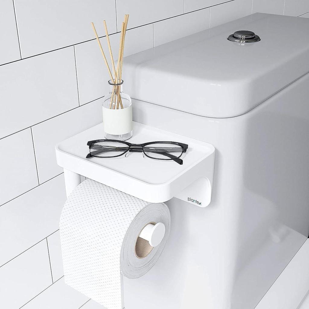 ABS Plastic Toilet Paper Holder for Bathroom/Magnetic and Shelf-Adhesive Tissue Paper Roll Holder Stand for Toilet - Pack of 1 (White)