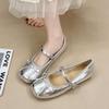 Ballet shoes women's new French one-word with light mouth with skirt single shoes bow flat Mary Jane shoes