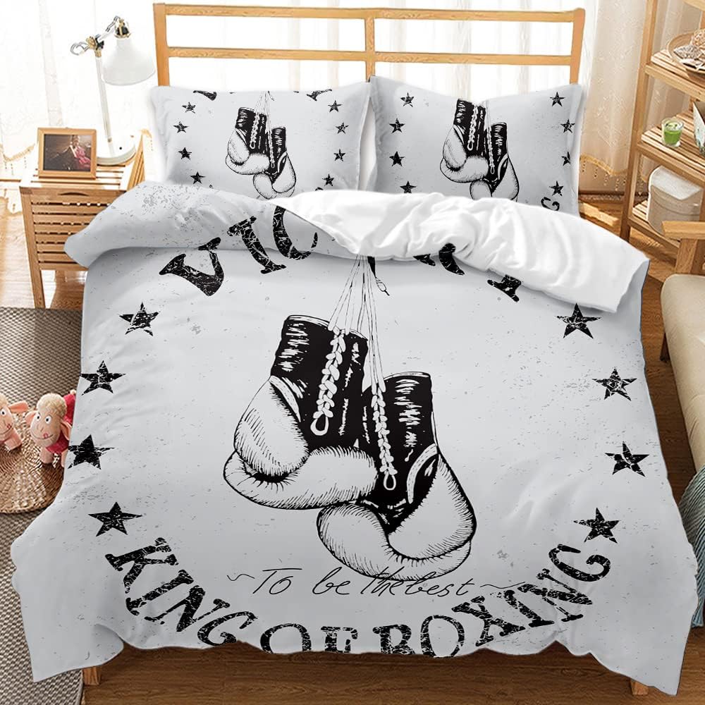 

Boxing Sport Duvet Cover Set Golden Boxing Gloves Comforter Cover Kids Boys Teens Yellow Fire Print Duvet Covers With Pillowcase EU Single(135*200cm)3pcs