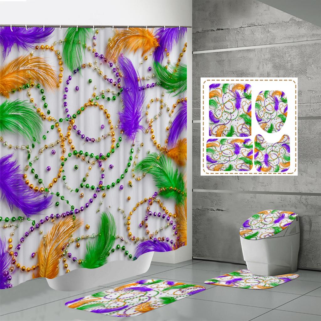 4 STÜCKE Duschvorhangsets Mit Duschvorhang Und Teppichen Toilettendeckelteppich U-Form Matte Und Badematte Badezimmerset Mit 12 Haken