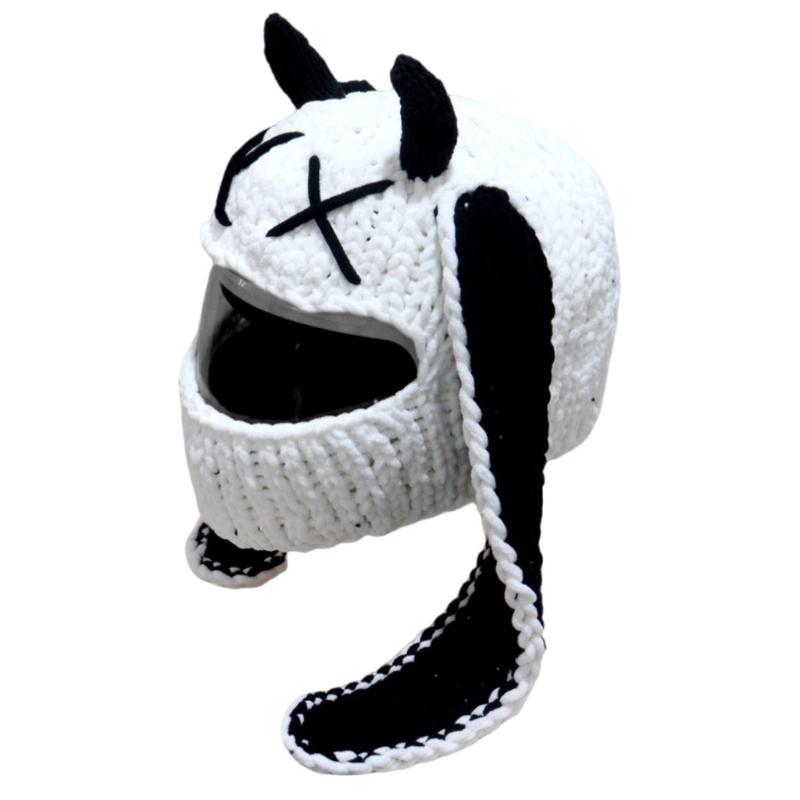 

Popular Motorcycle Helmets Cover Funny Rabbits Ear Plush Helmets Full Face Protective Cover for Fun Rides and Gifts черный белый
