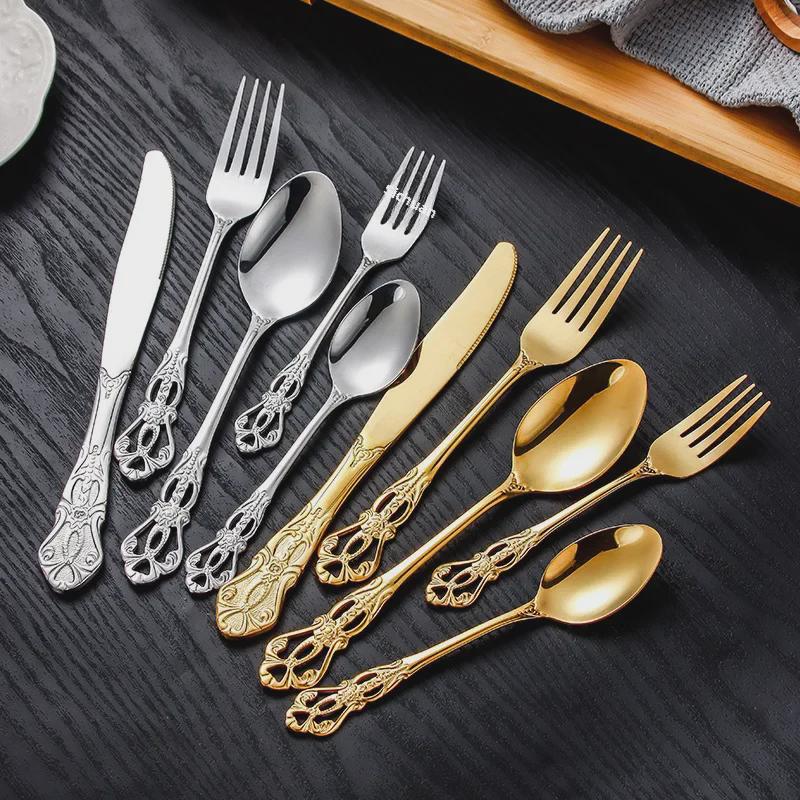 Stainless Steel Cutlery Set: Royal Steak Knife, Dessert Spoon, Salad Fork, Ice Spoon