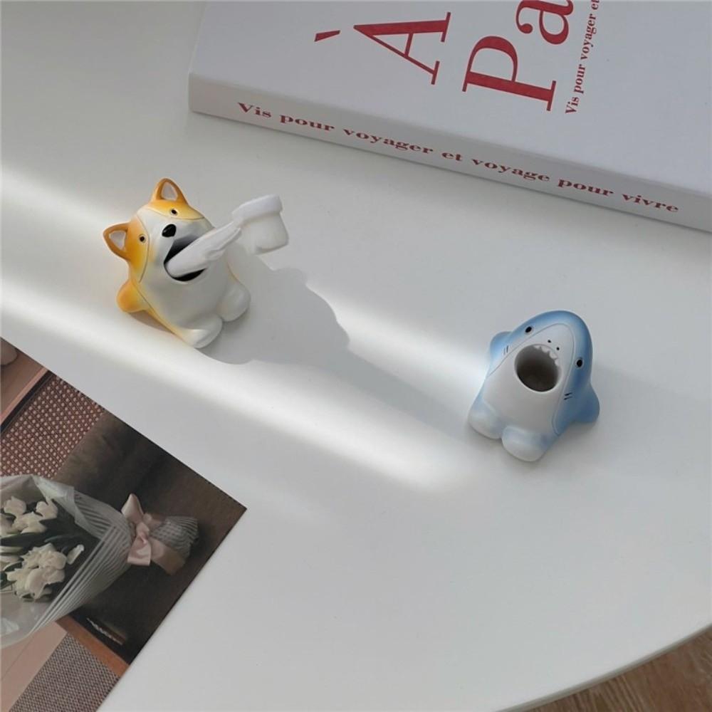 Animal Shape Toothbrush Holder Non-Slip Base Cute Corgi Shark Toothbrush Storage Stand Resin Multi-Functional Bathroom Decor