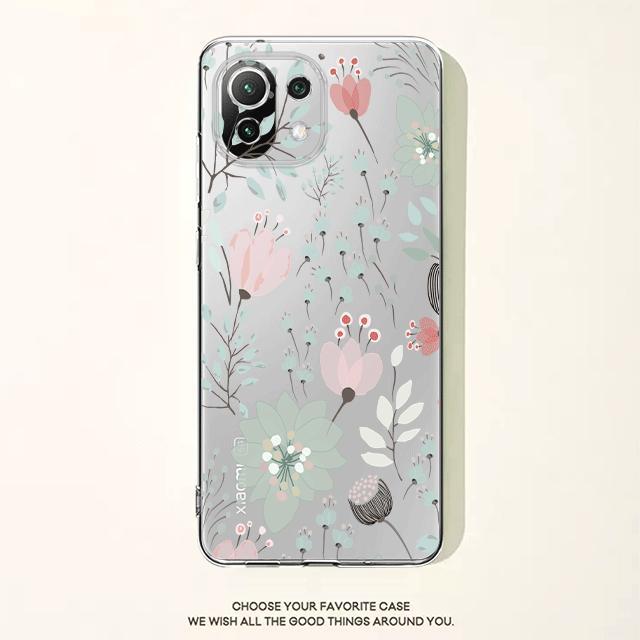 Dark Blue Flower Floral Clear Case For Xiaomi Poco X3 Nfc X3pro M3 F1 F3 For Mi 11 12 13 11x 12x Pro 11 10 Lite 11t 10t Pro