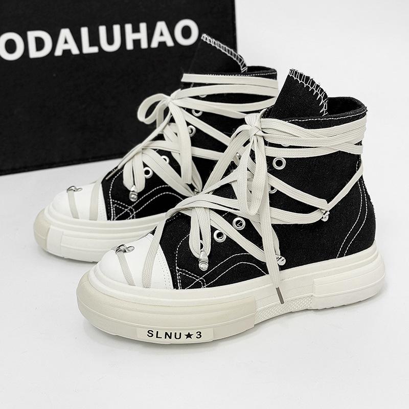 

Мужская обувь новая парусиновая обувь обувь для пар сумка голова повседневная спортивная высокая на шнуровке большой размер мужская и женская 45 чёрный